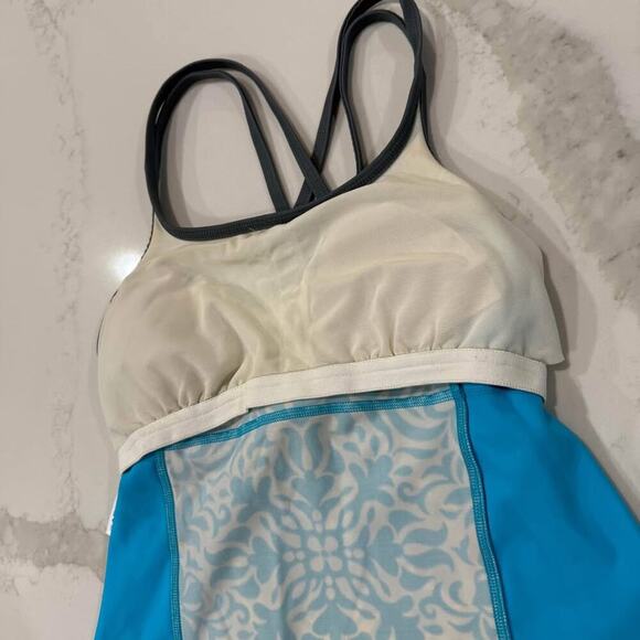 Lands End Tankini Swim Top Padded Shelf Bra Women's 4 Floral Blue Bathing Suit - Picture 7 of 7